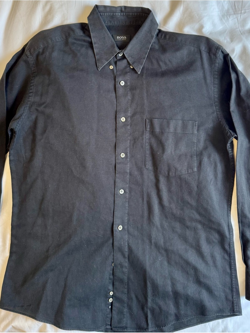 Boss Roan Kent Black Button-Up Dress Shirt, Slim, Summer Chambray Weave (15.5)